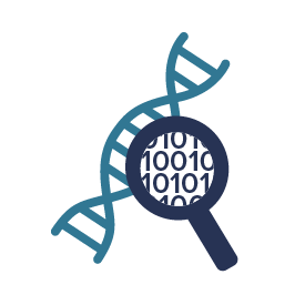 DNA strand with a mangnifying glass